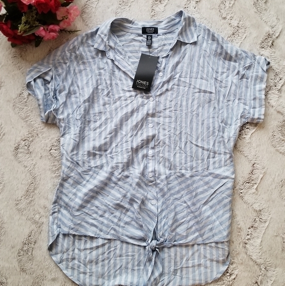 Jones New York Signature Celestial Blue Stripe S - Picture 1 of 8